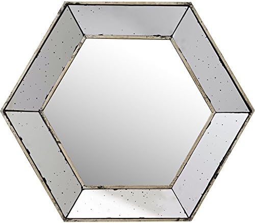 Wall Mounted Mirror Hexagon Shape Design Distressed Finish 21'' H x 1.5'' W x 21'' D in.