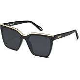 QUAY Level Up Square Sunglasses for Women | Oversized Frame, UV Protection, Built-In Nose Pads, Case and Cloth for Travel and Daily Wear