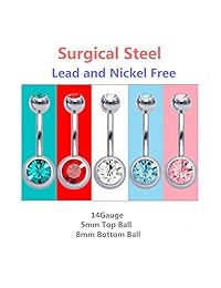 Arete para ombligo de acero quirúrgico hipoalergénico libre de plomo y nickel, joyería corporal para perforación de ombligo, 15 piezas de colores surtidos