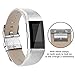 POY For Fitbit Charge 2 Wristband, Adjustable Genuine Leather Replacement Bands for Fitbit Charge 2 Silver