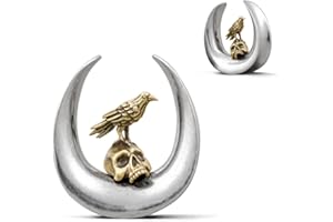 ERKUOO 2PCS 0g 00g-1" Gothic Golden Raven Skull Saddle Ear Gauge Double Flared Plug Tunnels Expander Piercing Jewelry For Wom