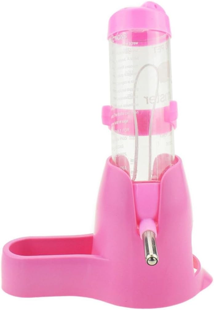 Jintime 120ML Plastic Dispenser With Base Hut Small Pet Nest 3 in 1 Hamster Water Bottle Holder (pink)