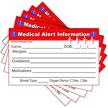 Emergency Medical Alert Information Id 32pt Red Edge Cards 5 Pack