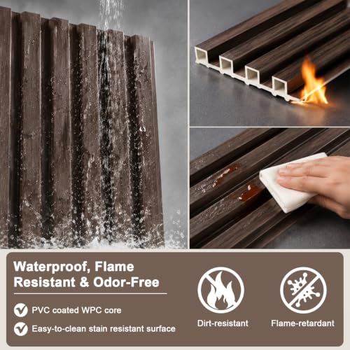 Wood Wall Slat Panel, 3D Fluted Wall Paneling for Interior 100 * 15 * 1.7cm | WPC Decorative Wall Stickers Noise Reduction, Wood Grain Textured Slats Wallpaper with Buckles for Ceiling Decor