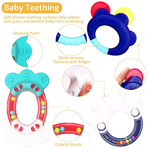 WISHTIME Rattle Teether Baby Toys - Baby 10pcs Shake and GRAP Baby Hand Development Rattle Toys for Newborn Infant with Giant Bottle Gift for 3 6 9 12 18Month