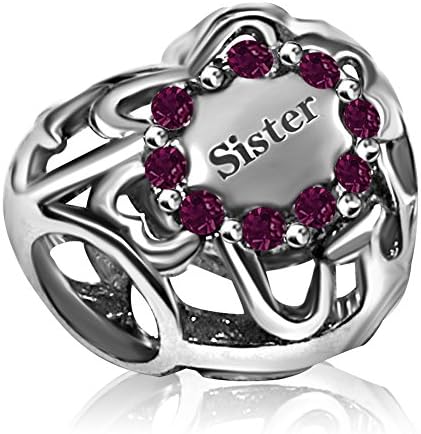T50Jewelry Sister Heart February Purple Charms Beads for Bracelets