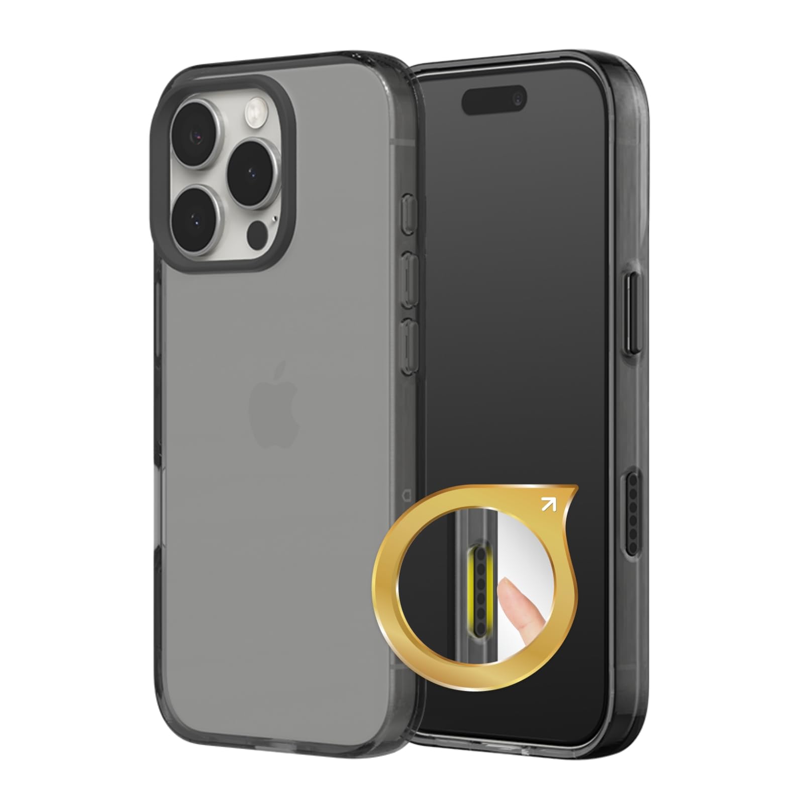 RhinoShield JellyTint Funda Protectora Transparente con Botón de Captura de Control de Cámara Compatible con [iPhone 16 Pro Max] | Supera los estándares militares contra caídas, resistente a rayones y golpes - Negro ceniza