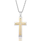Invicta Jewelry Men's Steel Multi Layer Cross Two Tone Pendant Necklace - 24"