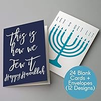 Funny Hanukkah Cards Boxed Set - 24 Blank Holiday Greeting Cards w/Envelopes - 12 Assorted Hilarious Chanukah Designs on High-Quality Card Stock - Cheeky Religious Stationery by RitzyRose