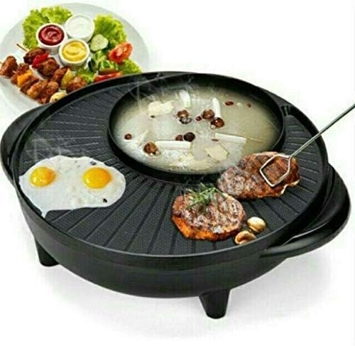 GOLKIPAR 2 in 1 220v Electric Indoor Smokeless Nonstick Barbecue Pan Multifunction Nonstick Roasted Shabu Hot Pot Black