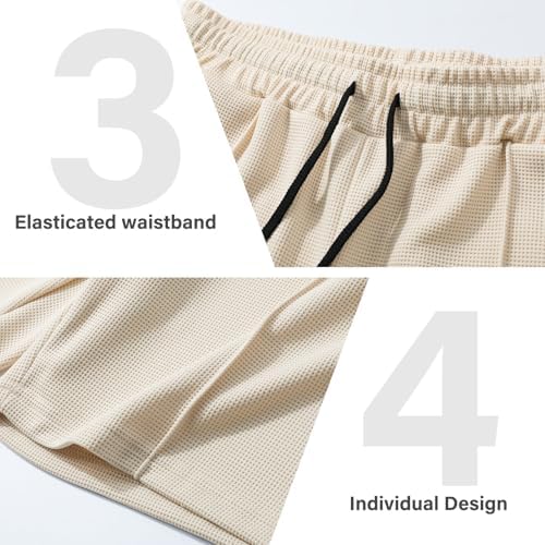 Herren Kurze Hosen Waffel Sommer Casual Shorts mit Taschen