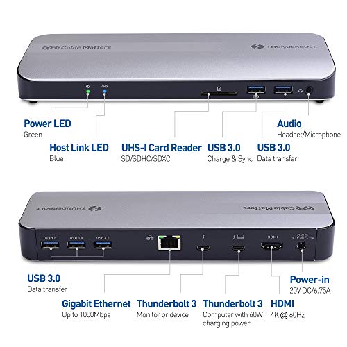 Cable Matters [Intel Certified] Aluminum Thunderbolt 3 Dock with HDMI 2