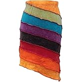 Shopoholic Fashion Women Summer Asymmetrical Cotton Elastic Waist Patchwork Rainbow Hippie Skirt