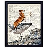 ihopes Aquadog The Corgi Rides a Whale Dog Vintage Book Art Print - 8x10 Unframed
