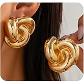 Exaggerated Twist Knot Stud Earrings,Vintage Large Irregular Geometric Twisted Statement Earring,Unique Plated Gold Big Knotted Earrings for Women
