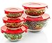 Imperial Home 5-Piece Nested Glass Bowl Set With Apple Design and Red Lids