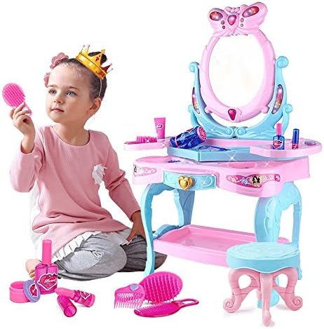 Hjxdjp 子供のままごと遊びをするドレッサーおもちゃ シミュレーション 化粧台 女の子メイクゲームセット鏡台 椅子 ヘアクリップ 櫛 ヘアドライヤー 鏡やその他の付属品を含みます 拡張可能なアップグレードバージョン Ssl Uni5 Net
