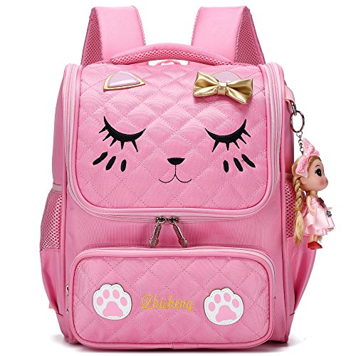 Ali Victory Waterproof Princess School Backpacks for Girls Cute Kids Book Bag Travel Daypack (Pink Cat, Small)