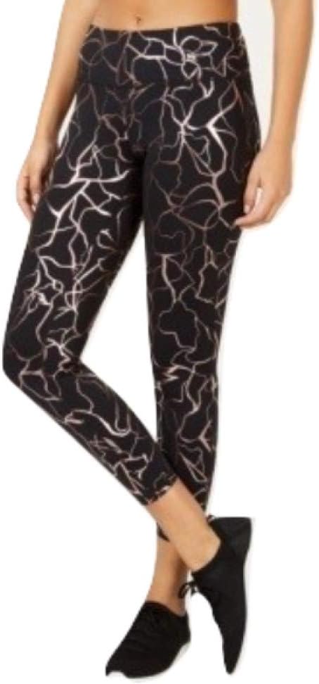 Metallic-Print Cropped Leggings, Black M