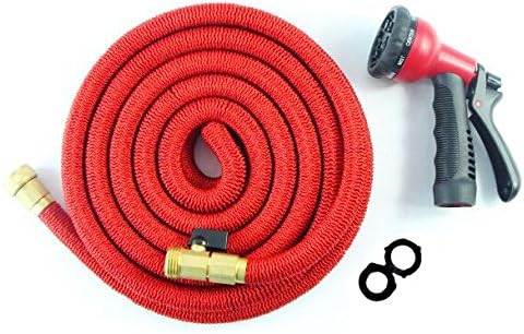 PROFESSIONAL HEAVY DUTY 100FT Expandable &amp; Flexible Garden Hose- FREE 8 Nozzle Sprayer -Rustfree- DOUBLE Latex Core Shut off Valve, Extra Strength Fabric, Solid Brass Ends- Warranty Included