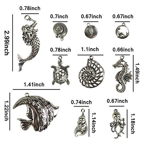 48PCS Alloy Antique Silver Mixed DIY Ocean Fish & Sea Creatures Charms Pendants for Making Bracelet and Necklace by ZXSWEET
