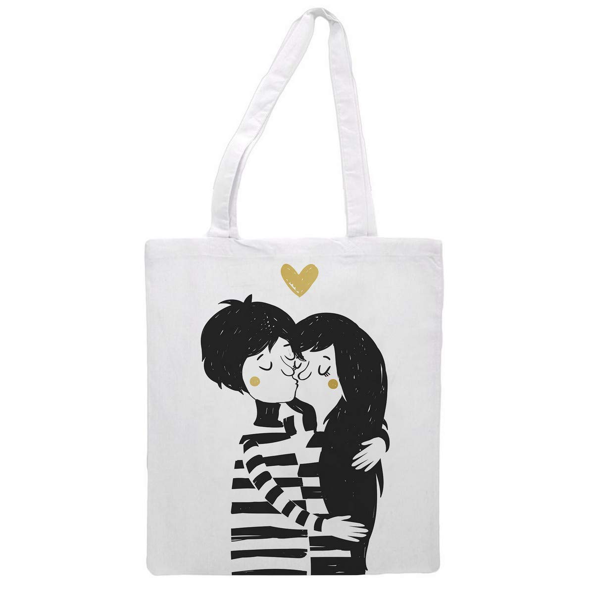 Nacnic Tote bag cloth couple with heart DORADO. multipurpose shoulder strap