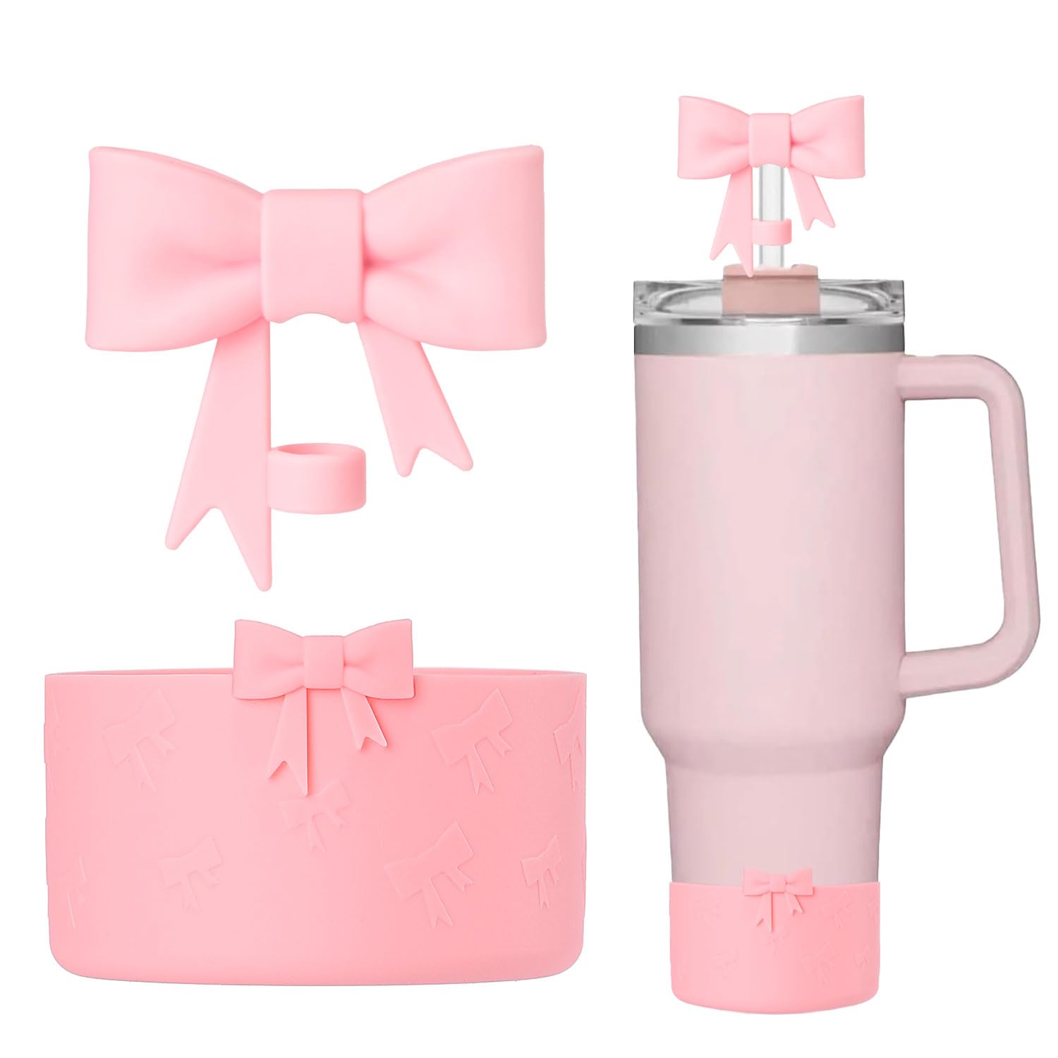 Photo 1 of Lnulyaciy Bow Silicone Protective for Stanley Boot for 20/30/40Oz, 2 Pack for Stanley Cup Accessories Compatible 12-24Oz for Hydroflask Boot and More (Pink Set)