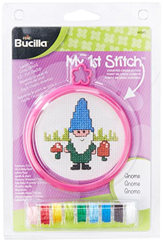 Bucilla My 1st Stitch Mini Counted Cross Stitch Kit, 5.125 by 7.625-Inch, 46343 Gnome