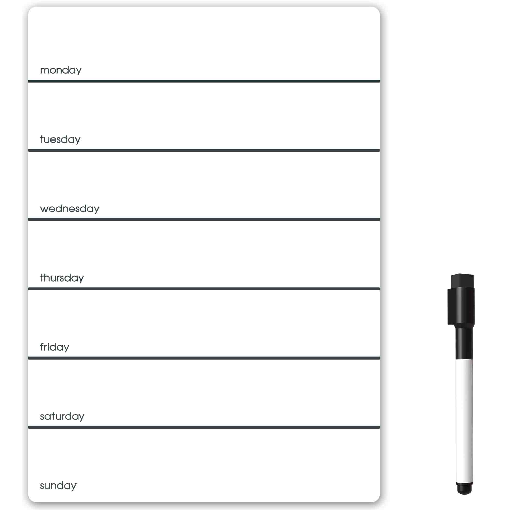 TMS A5 Magnetic Weekly Planner and Dry Wipe Pen, Small Whiteboard Fridge Magnet - Dry Erase Calendar or Mini Whiteboard for Kitchen, Office Notes or Daily Reminders (Black, A5 + 1 Pen)