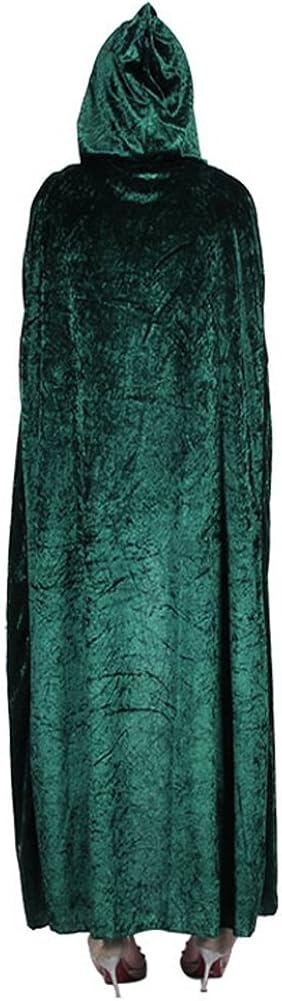 Urban CoCo Women's Costume Full Length Crushed Velvet Hooded Cape (Green): Clothing