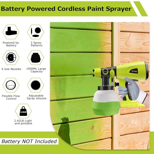 TAIRDA Cordless Paint Sprayer Compatible for Ryobi 18v Battery (NO Battery), HVLP Electric Handheld Paint Sprayers with 1000ML Container, for House Furniture, Fence, Cabinets, Walls (Bare Tool)