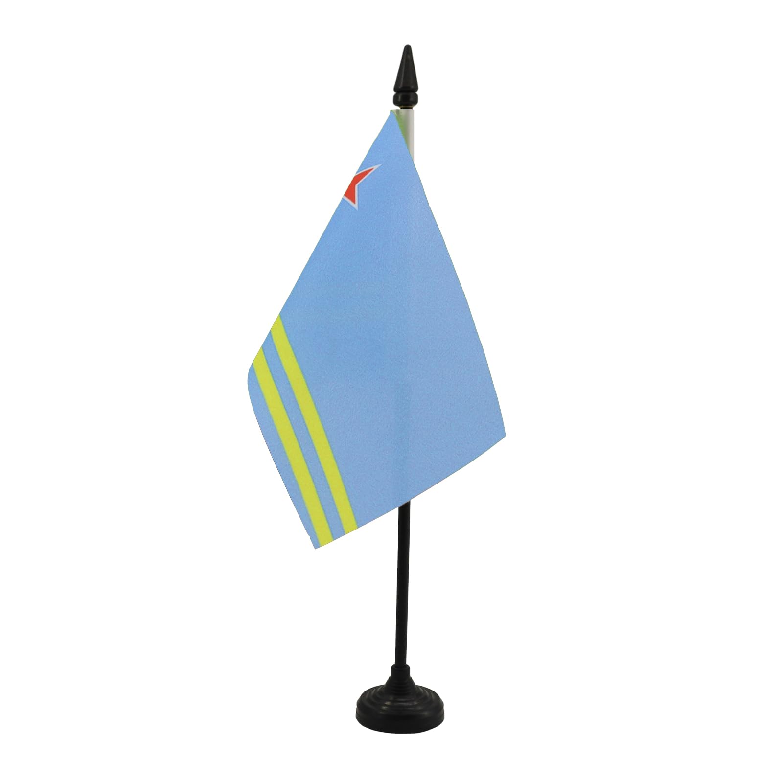 AZ FLAG - Aruba Table Flag 4'' x 6'' - Aruban Office Mini Banner 100% Polyester 15 x 10 cm - Mini Desk Flag with 10'' Pole and Black Plastic Base โ image 1