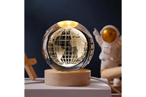 Coyoohouse 3D Earth Globe Crystal Ball, Laser Engraved Planet Model Astronomy Sphere Decor, 2.4" Paperweight Crystal Universe Gifts for Kids, Space Model Collectors
