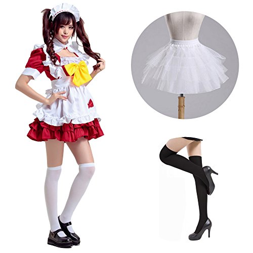 Costume-Tokyo Maid Fancy Dress Cosplay with Petticoat, High Socks Set (FBA)