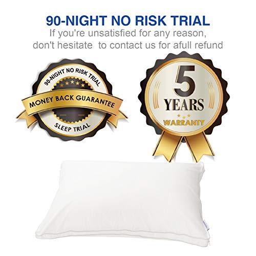Lunvon Queen Adjustable Shredded Gel Memory Foam Home Bed Pillow for Sleeping Luxury Ventilated Washable Cooling Hypoallergenic Cotton Cover Protector CertiPUR-US Certification for Your Health, White