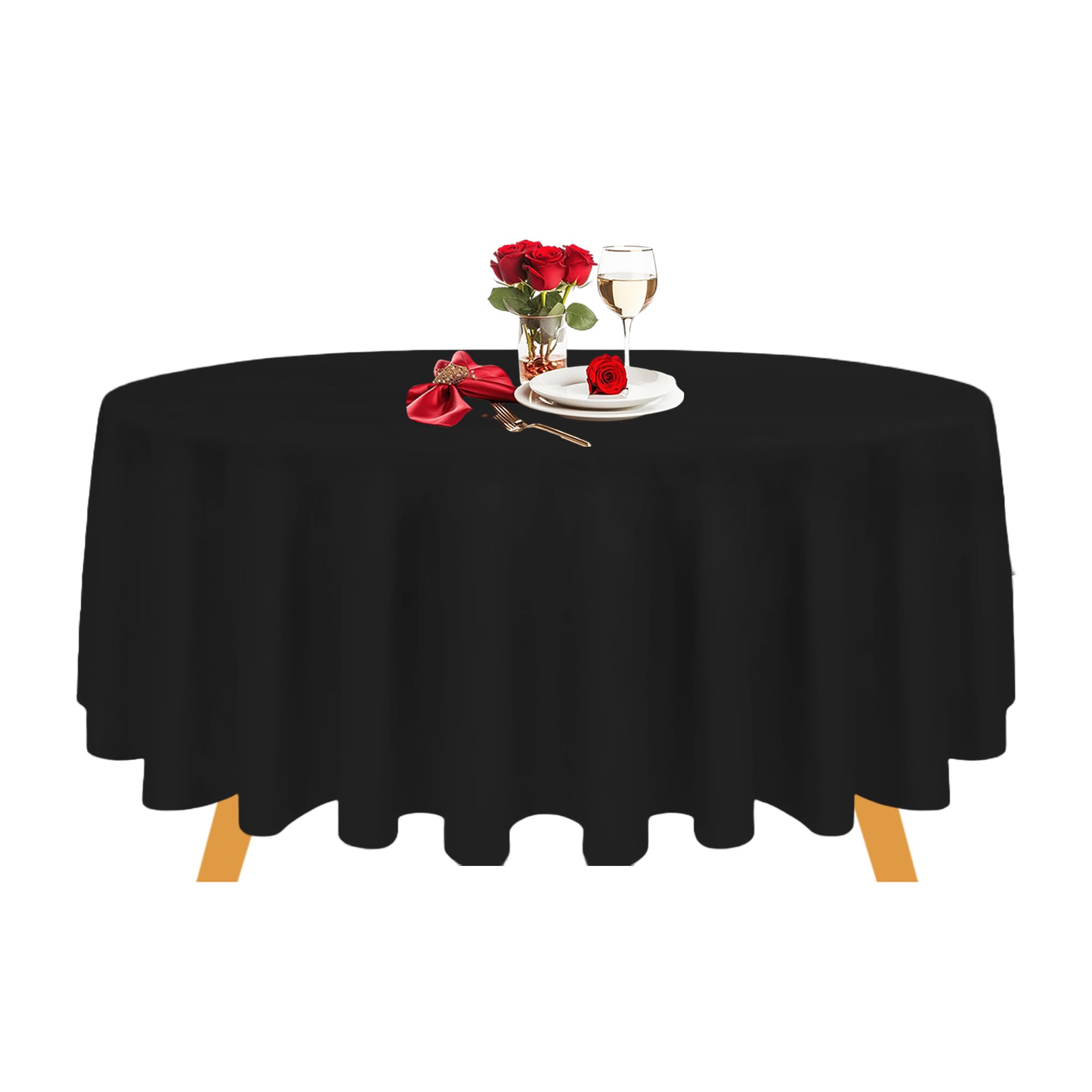 Trimming Shop Round Table Cloth, 228cm Diameter, Polyester Tablecloth 90 Inch Stain and Wrinkle Resistant Washable Table Cover for Kitchen Dinning Party, Wedding Banquet Decoration, Black, 1pc