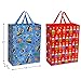 FZOPO Kids Birthday Gift Bag Assortment, Heavy Duty Paper Gift Bags, Red, Blue, Purple, Yellow, Brown, Pack of 12 Small, Medium, Extra Large Bags for Birthdays, Kid Party, Childrens Day