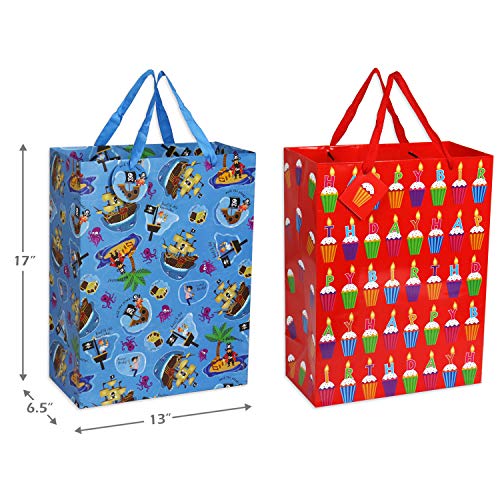 Fzopo Kids Birthday Gift Bag Assortment, Heavy Duty Paper Gift Bags, Red, Blue, Purple, Yellow, Brown (Pack of 12 Small, Medium, Extra Large Bags for Birthdays, Kid Party, Children's Day) - Thumbnail 4