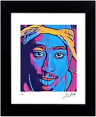 Tupac Shakur Framed Wall Art by TGTHURKETTLE. Tupac Shakur, 2Pac Art Signed Collectible in Colorful Pop Art Style. Elegantly Wood Framed & Matted. Ready To Hang. MADE IN USA