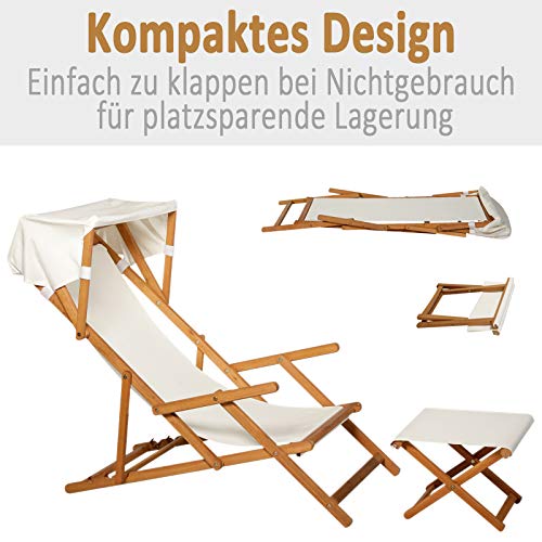 Outsunny Sonnenliege Gartenliege Relaxliege verstellbar Liegestuhl Relaxsessel Gartenmöbel mit Sonnendach Hocker Akazie… – Bild 5