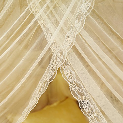 Uozzi Bedding 4 Corners Post Beige Canopy Bed Curtain for Girls & Adults - Cute Cozy Drape Square Netting for Twin Bed - 4 Opening 47" W x 78" L Mosquito Net - Princess Bedroom Decoration