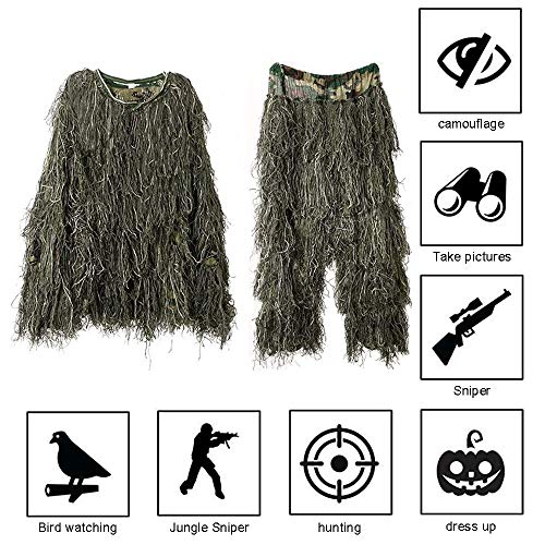 Bseical Ghillie Suit, Tarnanzug Jagd Wald - Wüste, Tarnkleidung Jagd Paintball Airsoft Sniper Camouflage Set Tarn Hose Jacke, Ghillie Zubehör Tarnumhang – Bild 3