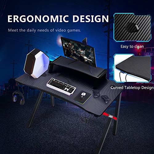GTRACING Gaming Desk Computer Table Office PC Workstation with Shelf, Cup Holder, Headphone Holder, Built-in Power Strip 3 Outlets & 2 USB Ports K-Shaped 45'' E-Sports Gamer Desk,Red 7 GTRACING Gaming Desk Computer Table Office PC Workstation with Shelf, Cup Holder, Headphone Holder, Built-in Power Strip 3 Outlets & 2 USB Ports K-Shaped 45'' E-Sports Gamer Desk,Red