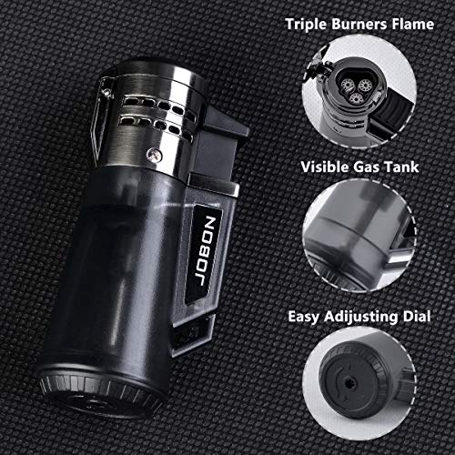 2 Pack Jet Torch Cigar Lighter, New Triple Flame Cigarette Lighter with Butane Refillable and Visible Gas Tank Window