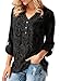 ZKESS Women Casual Tops V-Neck Cuffed 3 4 Long Sleeve Floral Lace Button Blouse Tops Black X-Large Size