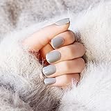 Yean Set of 24 Bridal False Nails Hot Vintage Grey Square Press on Nails Short Full Cover Fake Nail Tips Nail strips with Glue and Adhesive Tab for women and girls