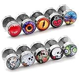 JOVIVI® 10pc Lot Assorted Stainless Steel Fake Ear Plugs Set Screw Stud Earrings, 00G Gauges Look