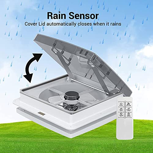 Automatic 12" RV Vent Fan Ultra Less Noise Motor with Remote, Air Max