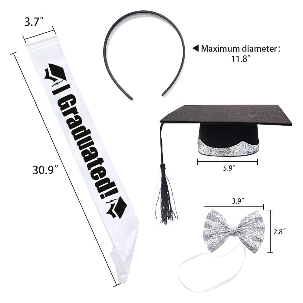 DomeStar Graduation Cap Sash Bowtie Set, Graduation Sash and Graduation Headband and Sequin Grad Bow Ties 3PCS Graduation Accessory Party Costume
