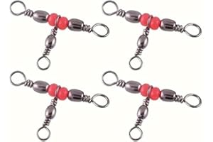 50pcs Fishing Connector 3-Way Barrel Swivel with Beads, Durable Fishing Tackle for Fishhook Lure Line, Saltwater Freshwater F